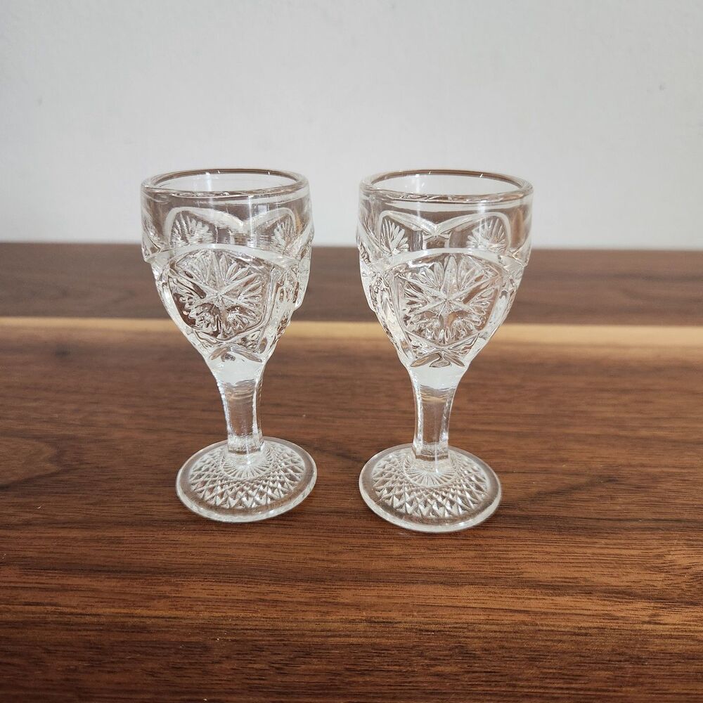 Imperial Glass Vintage Cordial Clear Heavy Cut Glass Mogul Variant 3.5" Set of 2